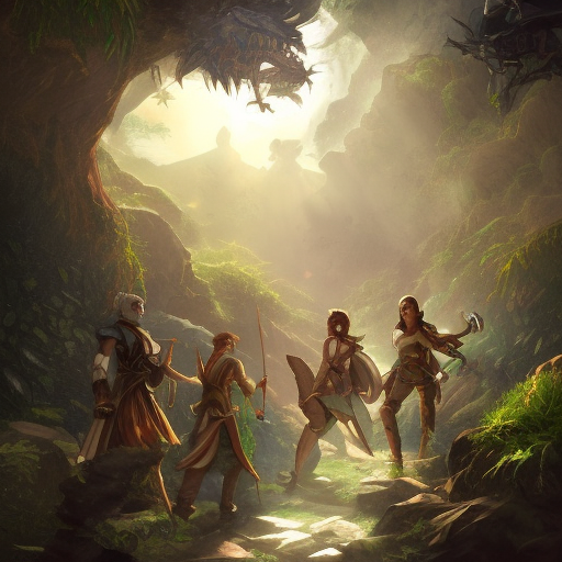 A DnD adventurer group venturing through a thick jungle