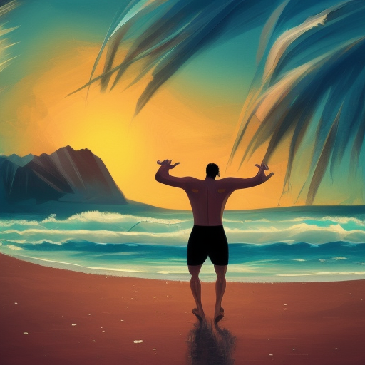 Big hot man twerking on the beach, 8k, beautiful, illustration, trending on art station, picture of the day, epic composition