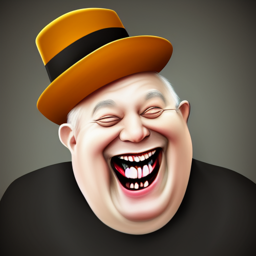 Fat rich old man with black tophat laughing