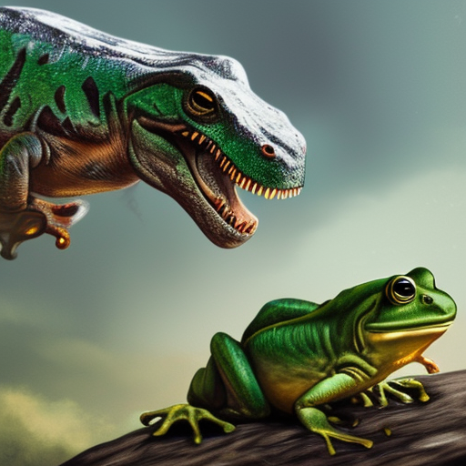 A dinosaur attacking a frog
