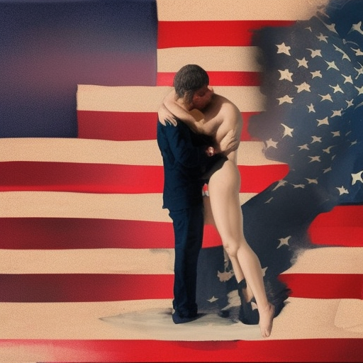 AMERICAN FLAG AND MEN KISSING