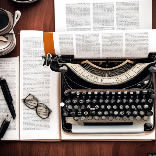 writer hard at work among pages of text, typewriter, typing, original content