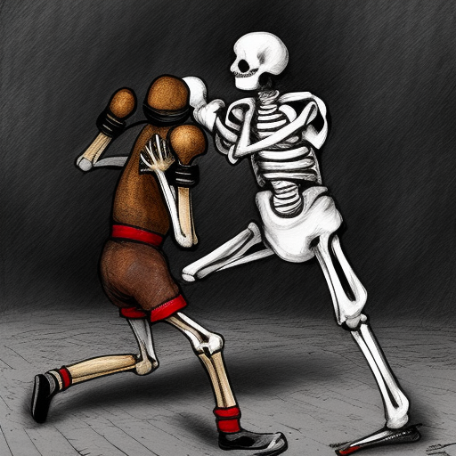8k picture of a skeleton boxing a homeless man