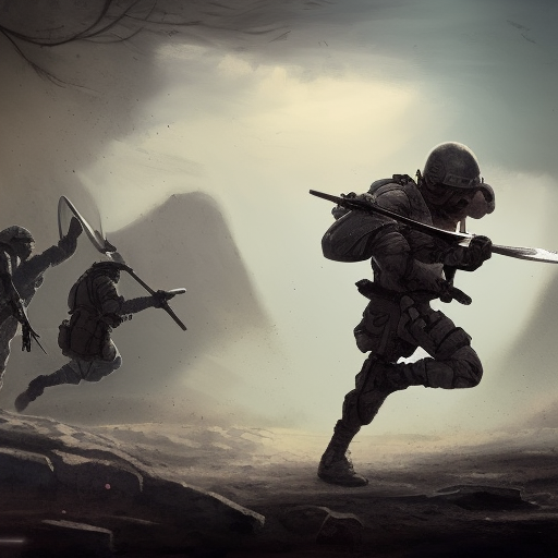 soldier running into battle sword and shield