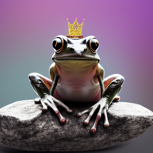 frog on a rock wearing a crown