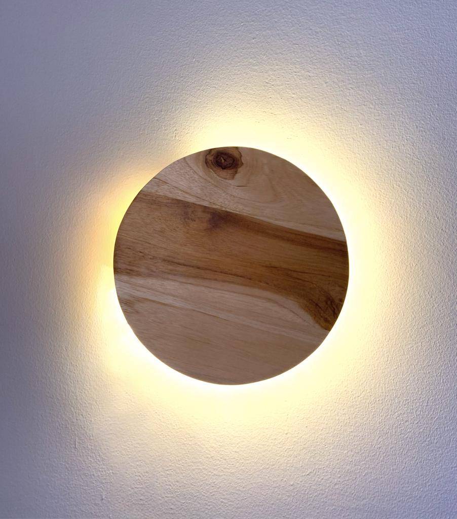 Lámpara LED circular de madera Teca