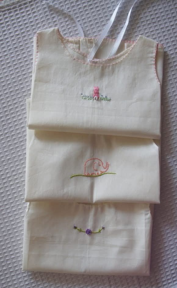 Hand embroidered baby shirt/dress set of 3