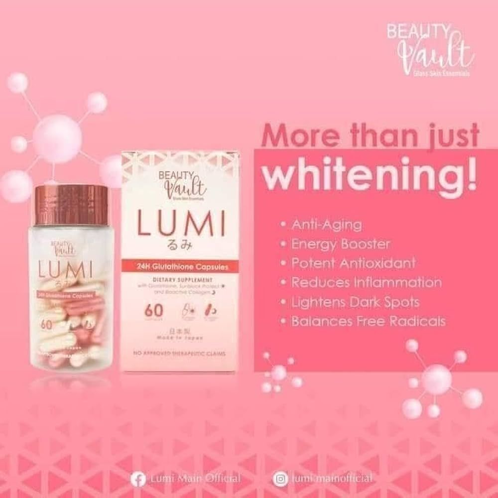 LUMI 24H GLUTATHIONE 60 CAPSULES / Tablets Whitening Skin Protection & Increase Body Collagen provide powerful antioxida