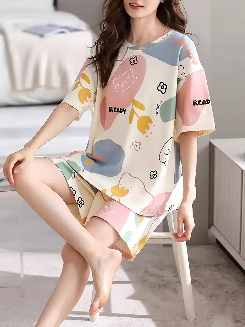 👚 Women's Ice Silky Fiber Cartoon Loungewear Set 💤