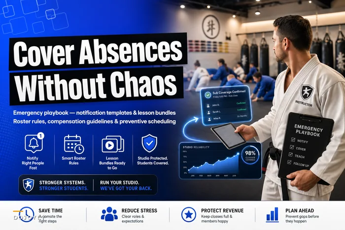 Cover last‑minute absences without chaos: a substitute‑instructor playbook for martial‑arts studios