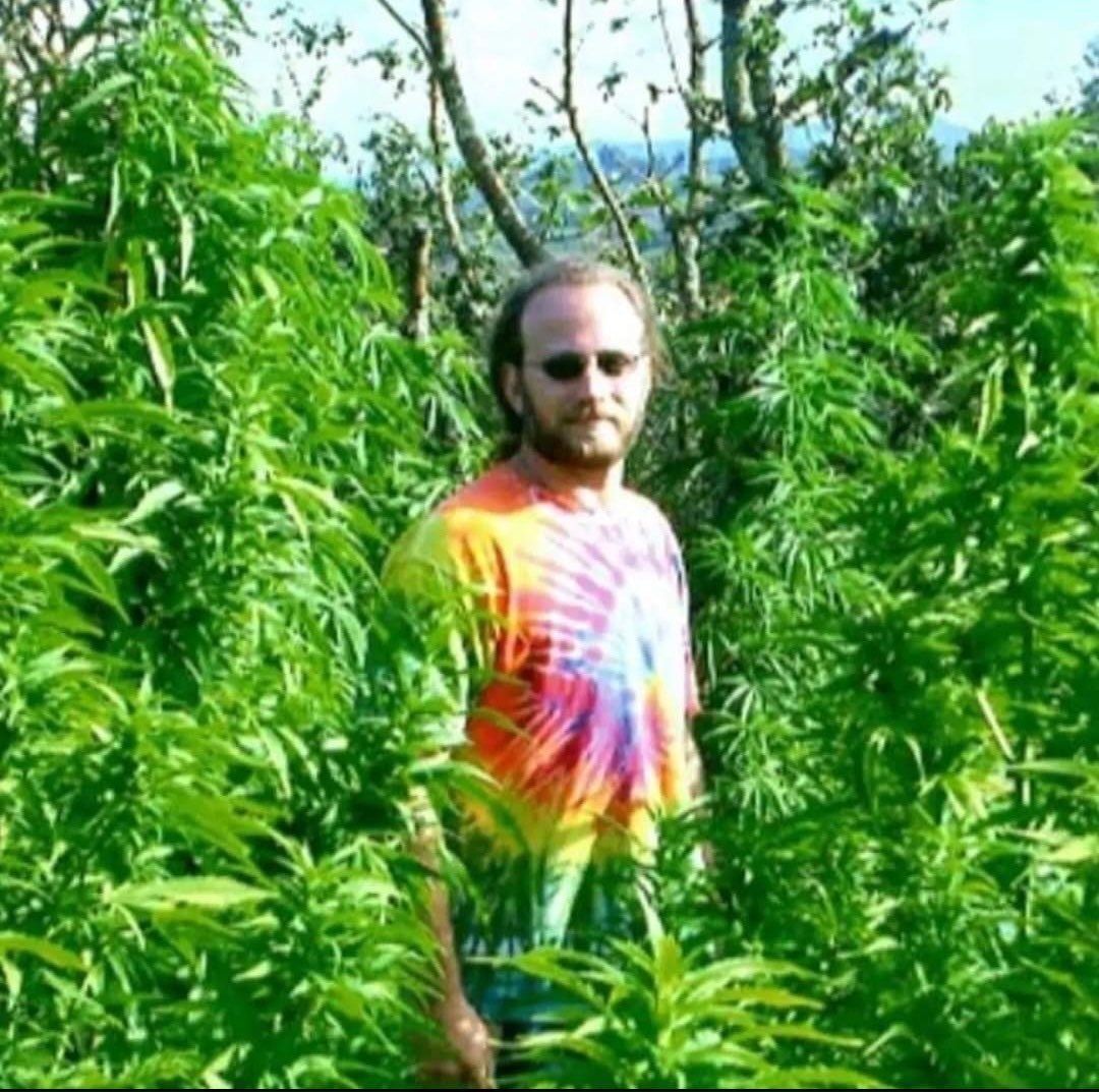 Marty standing among tall cannabis plants in the OG garden in Sonoma Valley