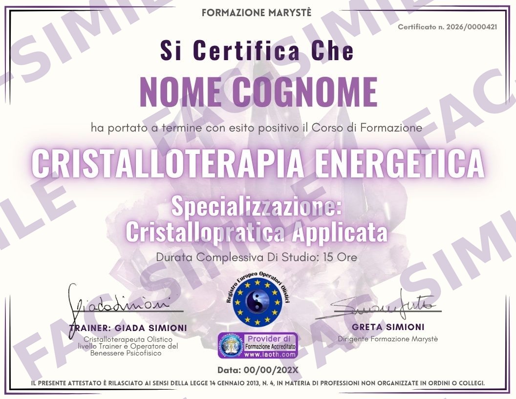 Certificato del corso, fac-simile