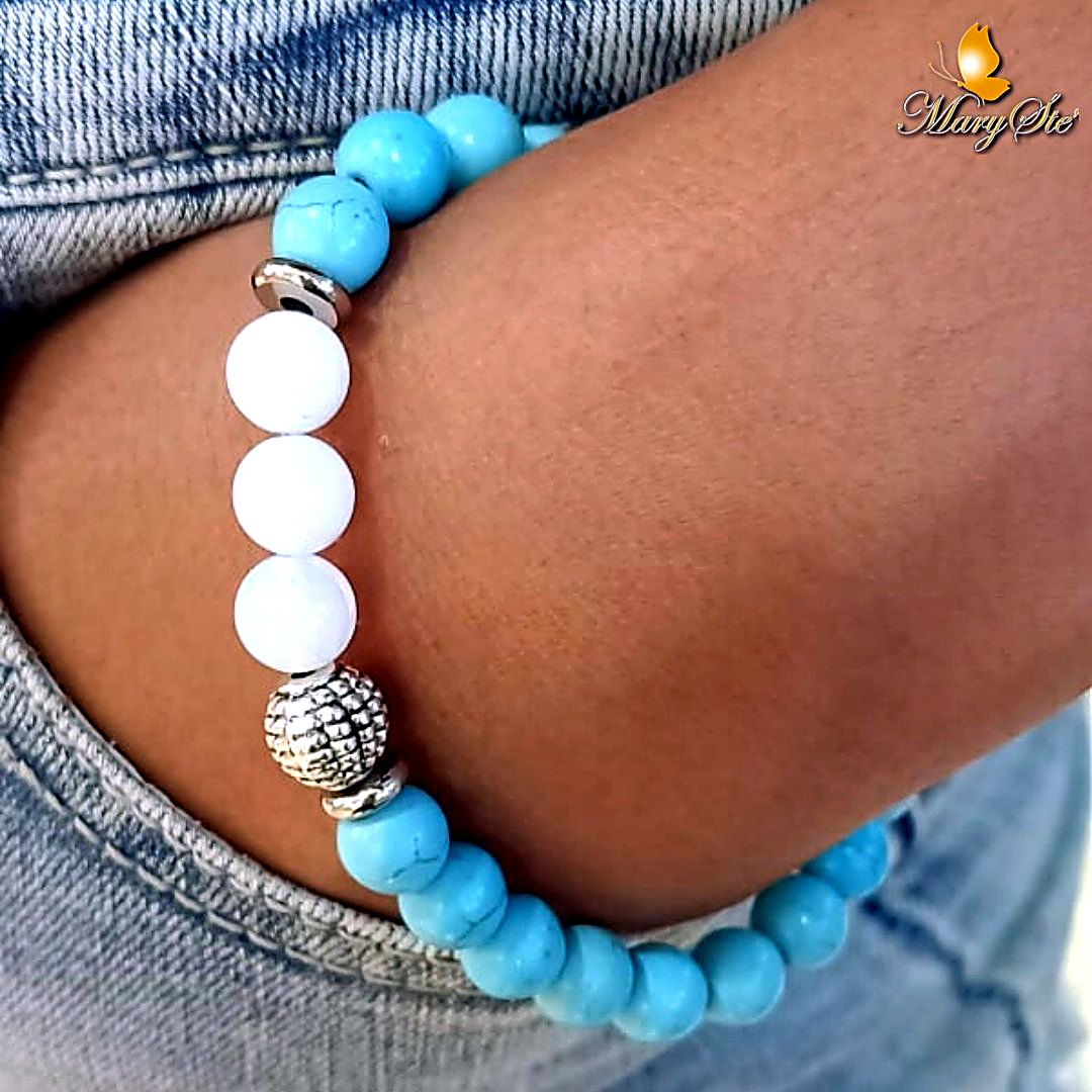 BRACCIALE ELASTICO PASTA DI TURCHESE E OPALITE