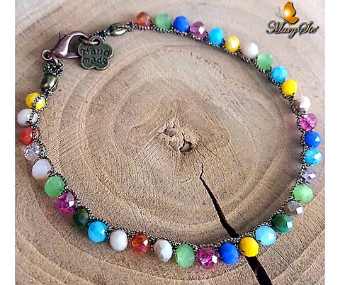 BRACCIALE FILO DI SETA E CRISTALLINI MULTICOLOR