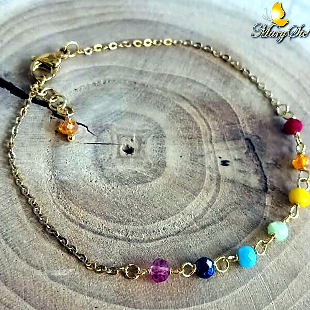 BRACCIALE IN ACCIAIO DORATO CON CRISTALLINI 7 CHAKRA