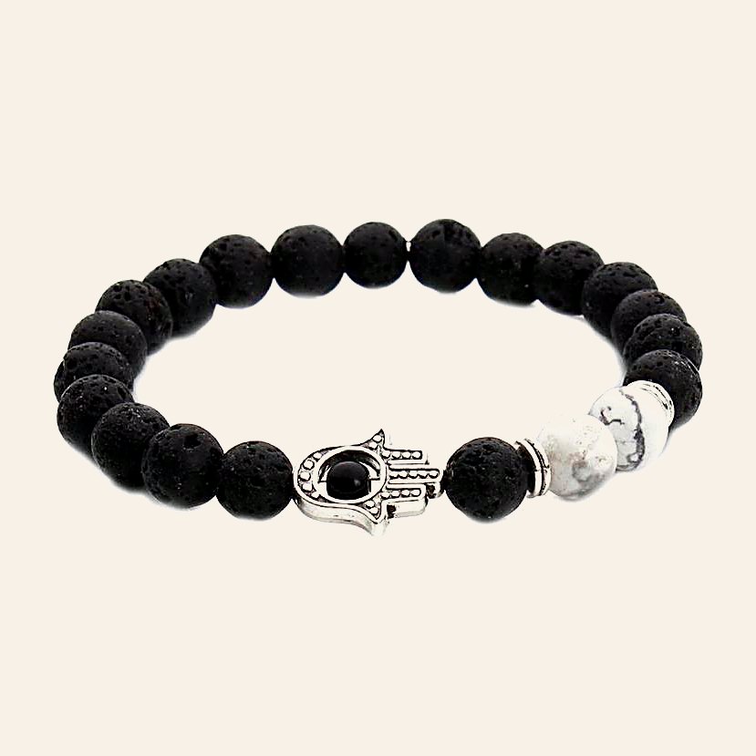 BRACCIALE PIETRA LAVICA E MANO DI FATIMA