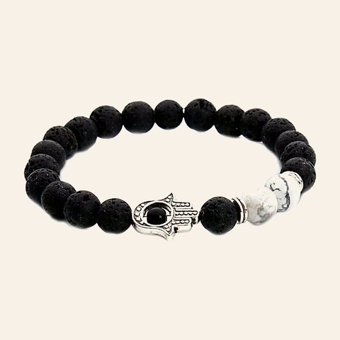 BRACCIALE PIETRA LAVICA E MANO DI FATIMA