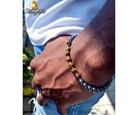 BRACCIALE UOMO OCCHIO DI TIGRE E EMATITE