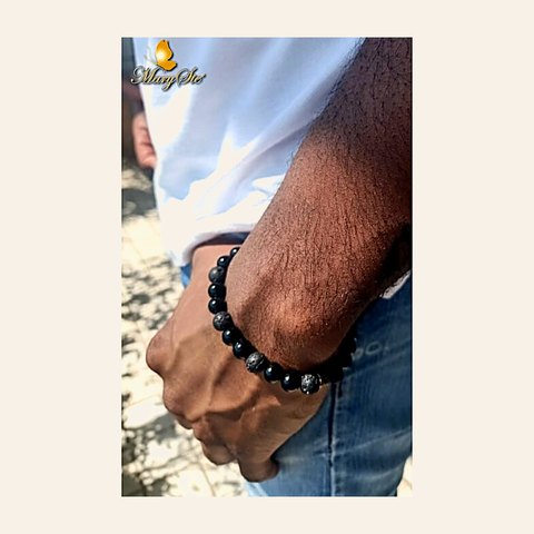 BRACCIALE UOMO PIETRA LAVICA E TORMALINA NERA