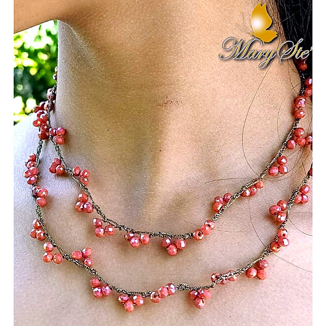 COLLANA FILO DI SETA E CRISTALLINI