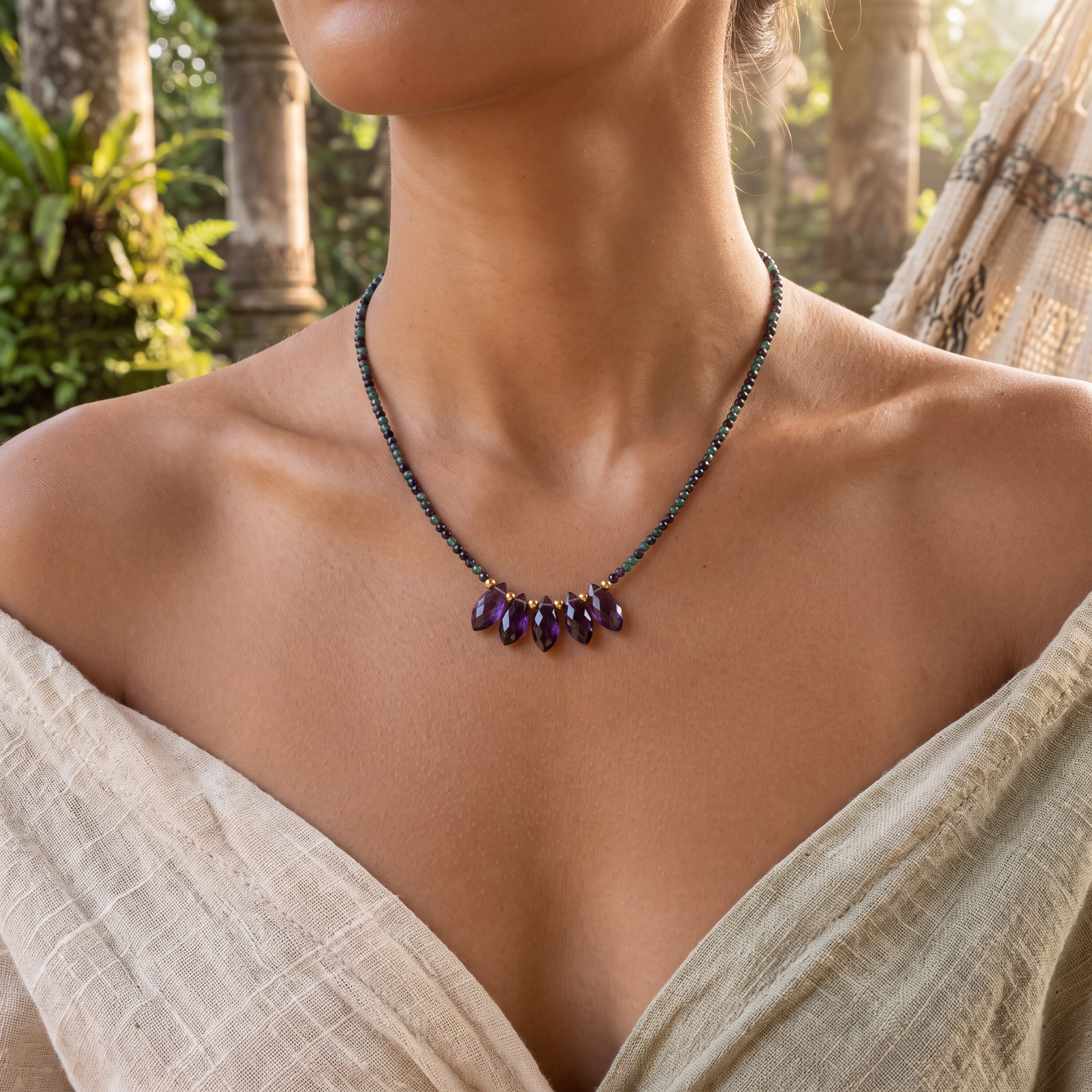 Collana Cielo di Lavanda · Turchese Africano e Ametista
