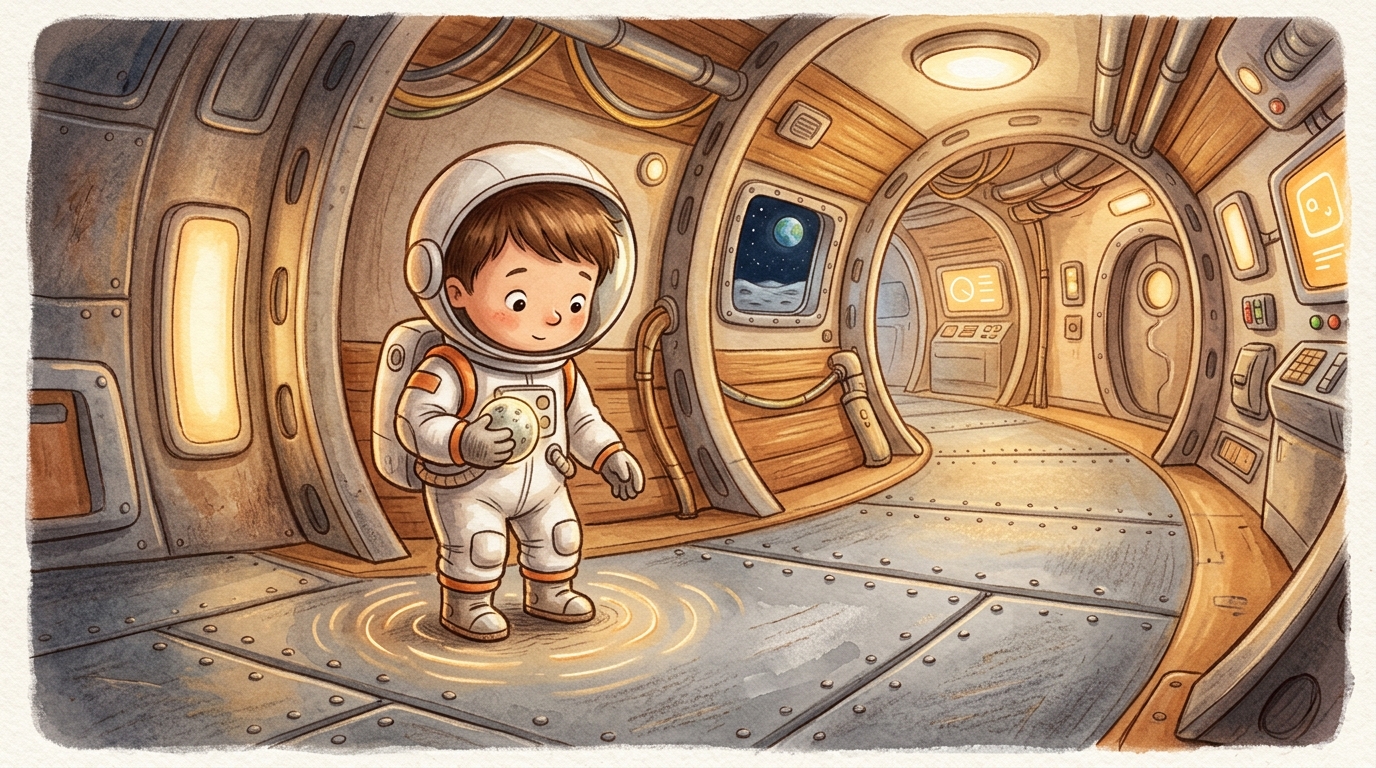Ay üssü koridorunda titreşimi fark eden çocuk astronot Ekin
