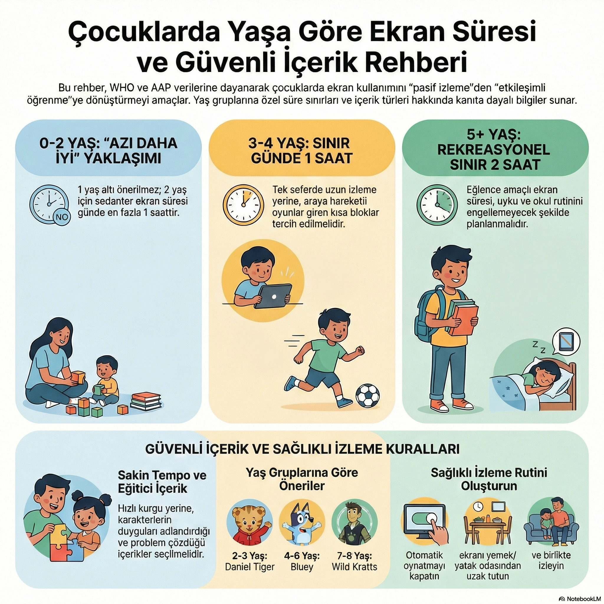 0–8 yaş için önerilen günlük ekran süresi aralıkları