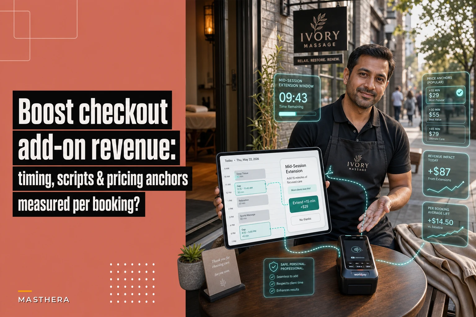 Checkout upsell flows for massage studios: add-on timing, scripts and revenue-tracking templates