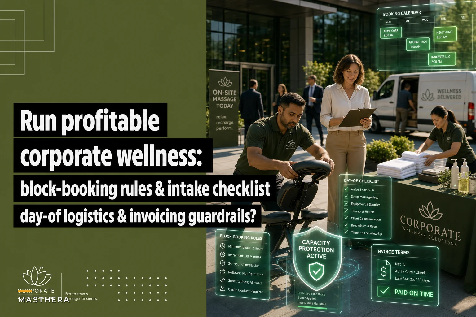 Run profitable corporate wellness: a B2B bookings playbook with block-booking rules, day-of logistics and invoicing guardrails