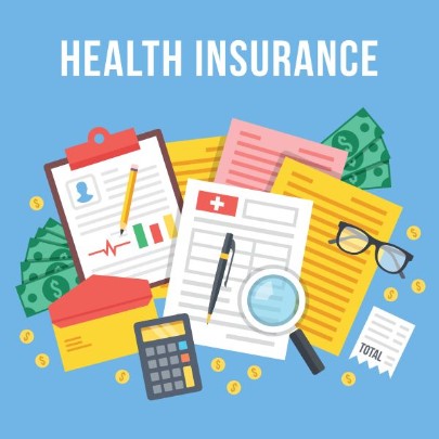 Health insurance image with paperwork and calculator
