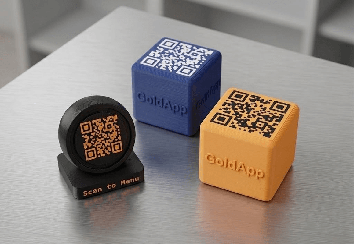 3D Printed QR Code Stand Display τύπου L για εστιατόρια και καφέ GoldApp