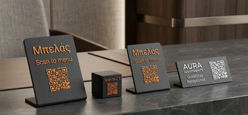 Εξατομικευμένα Custom 3D Printed QR Code Stands με ανάγλυφο λογότυπο επιχείρησης