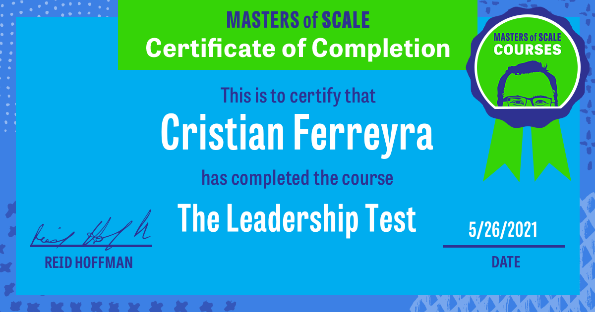Certificate of Completion for The Leadership Test awarded to Cristian Ferreyra