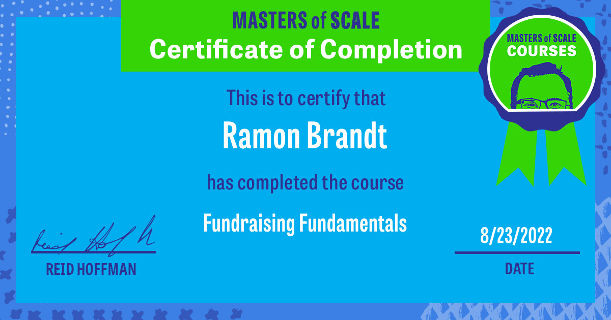 Certificate of Completion for Fundraising Fundamentals awarded to Ramon Brandt