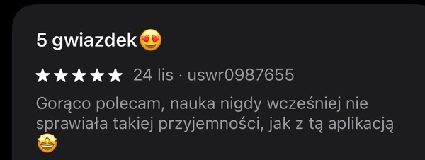 5-gwiazdkowa opinia uswr0987655: aplikacja sprawiła, że nauka nigdy wcześniej nie była tak przyjemna