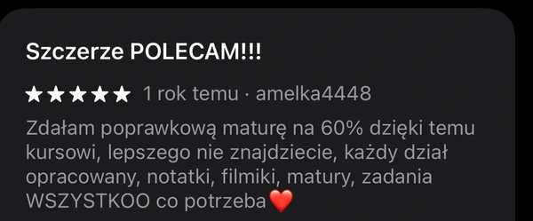 5-gwiazdkowa opinia amelka4448: poprawa matury na 60% dzięki aplikacji edukacyjnej