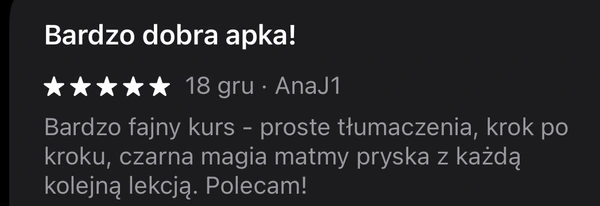 5-gwiazdkowa opinia AnaJ1: bardzo dobra aplikacja z prostymi tłumaczeniami i czarną magią matematyki