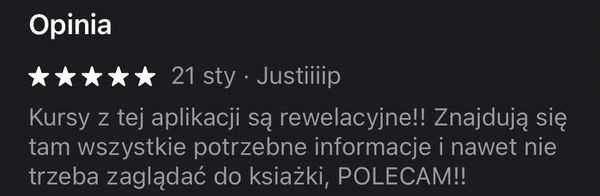 5-gwiazdkowa opinia Justiiiip: kursy z aplikacji rewelacyjne, wszystkie potrzebne informacje