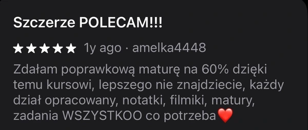 5-gwiazdkowa opinia amelka4448: poprawa matury na 60% dzięki aplikacji edukacyjnej