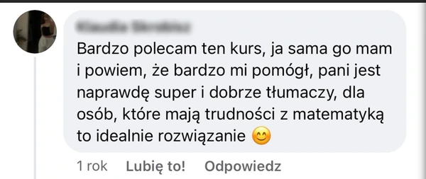 Pozytywna opinia na Instagramie o kursie matematyki - super lektorka, która dobrze tłumaczy
