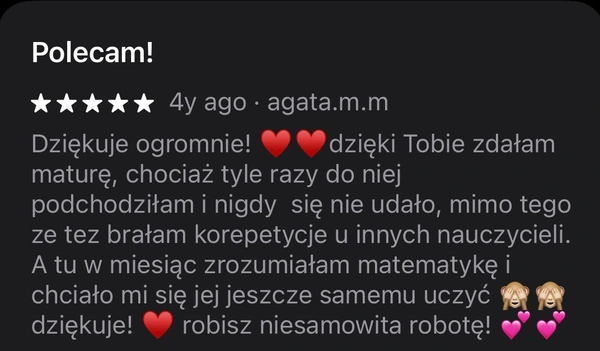 5-gwiazdkowa opinia agata.m.m: dzięki aplikacji zdałam maturę z matematyki