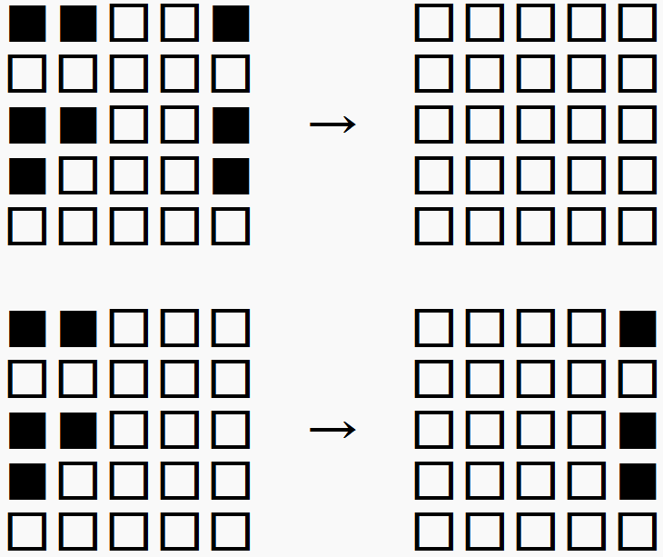 左端の列の同じボタンを押して右寄せすると、押すボタンは一致する