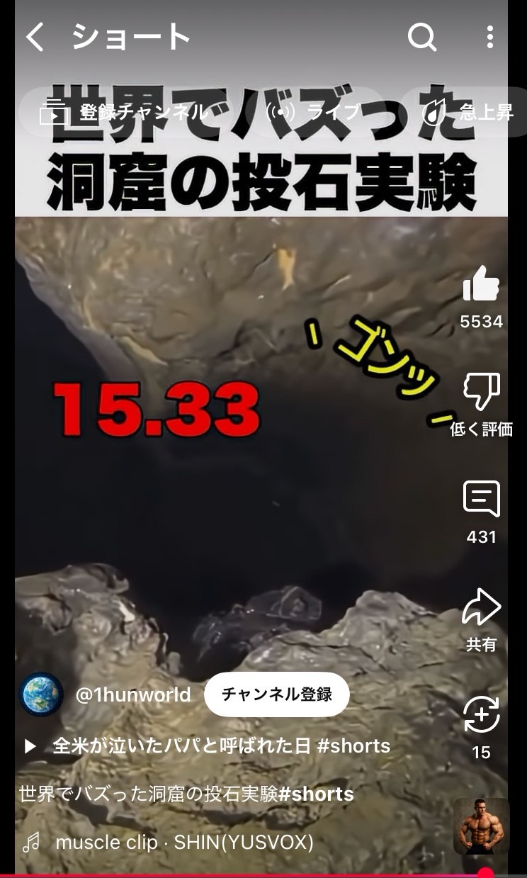 [世界でバズった洞窟の投石実験#shorts @YouTube](https://youtube.com/shorts/yBlqPcz0Jww?si=Ckl5ieT6Cgb4Q2zf)