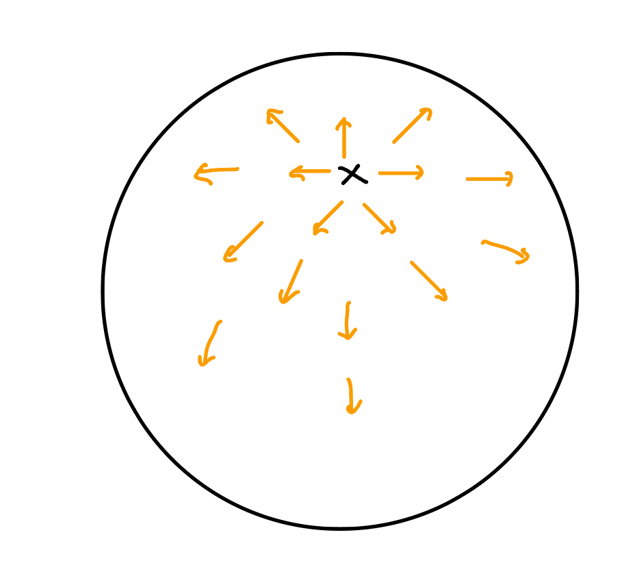 球面上のベクトル場の例。バツ印はつむじ。