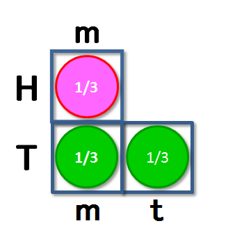 1/3派の答に基づいた、Hm, Tm, Ttの枠と その中に置かれたチップ