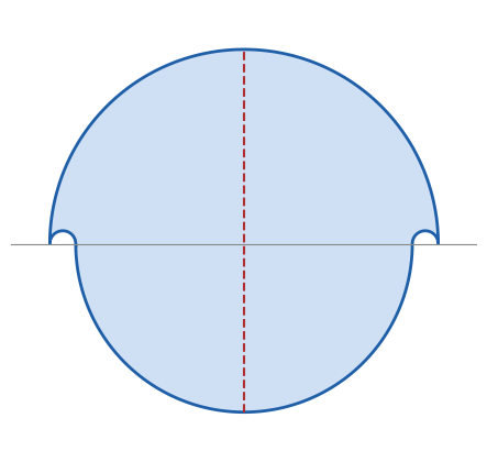 R=3、r=2.6 のサリノン。両側の半円は小さく、図形は円に近い