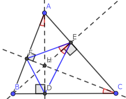 青い三角形が垂足三角形である。[13]