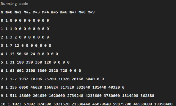チャッピーに頼んでpythonで計算したm!{n+1, m+1}