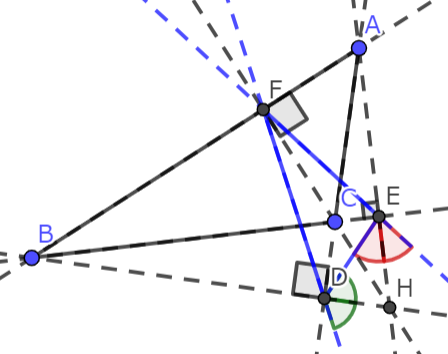 青い三角形が垂足三角形である。[13]