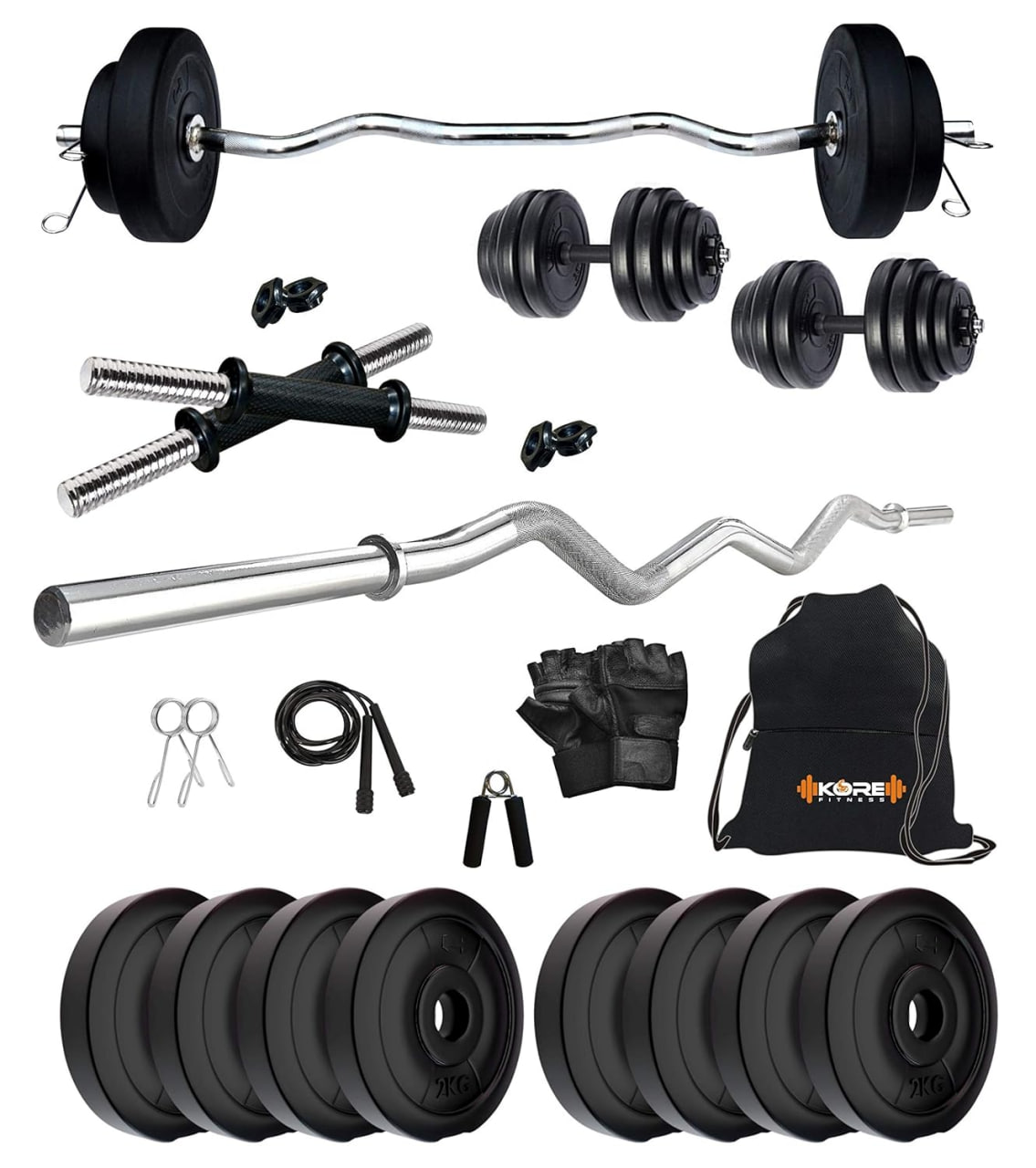 Kore K-Pvc 20Kg Combo 3 Leather Home Gym And Fitness Kit